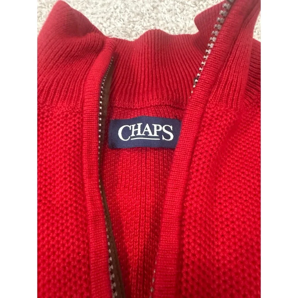 Bright red chaps quarter zip elbow padded sweater men’s medium Ralph Lauren Polo - Picture 2 of 6